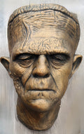 BORIS KARLOFF FRANKENSTEIN - RESIN WALL BUST IN GOLD 12". VERY SCARCE