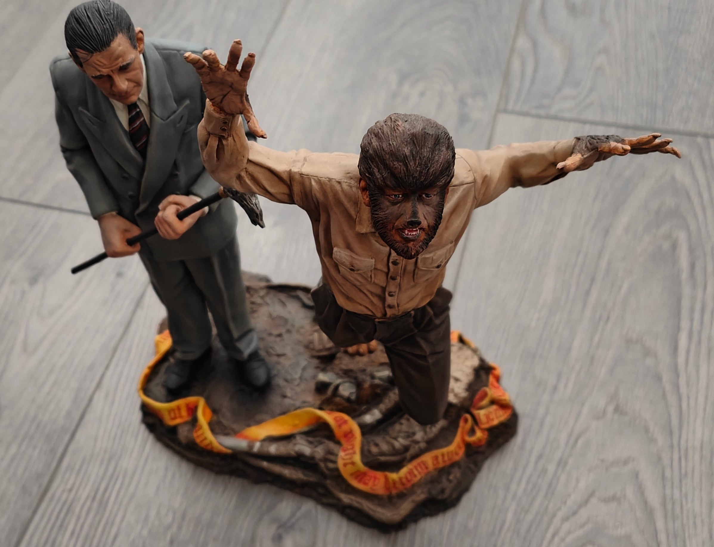 LON CHANEY AND THE WOLF MAN - CUSTOM BUILT AND PAINTED RESIN DIORAMA. RARE HIGHLY DETAILED AND PAINTED 12" TALL